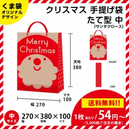 【送料無料】サンタさんの手提げ袋 【たて型 中サイズ】 クリスマスにピッタリ!